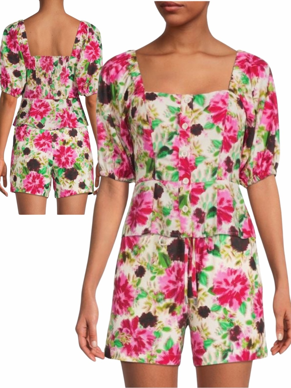 NWT BCBGMAXAZRIA Resort Ready  Coordinating Set Peplum Top+Drawstring Shorts
